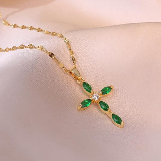 Collar Cruz Esmeralda | Oro