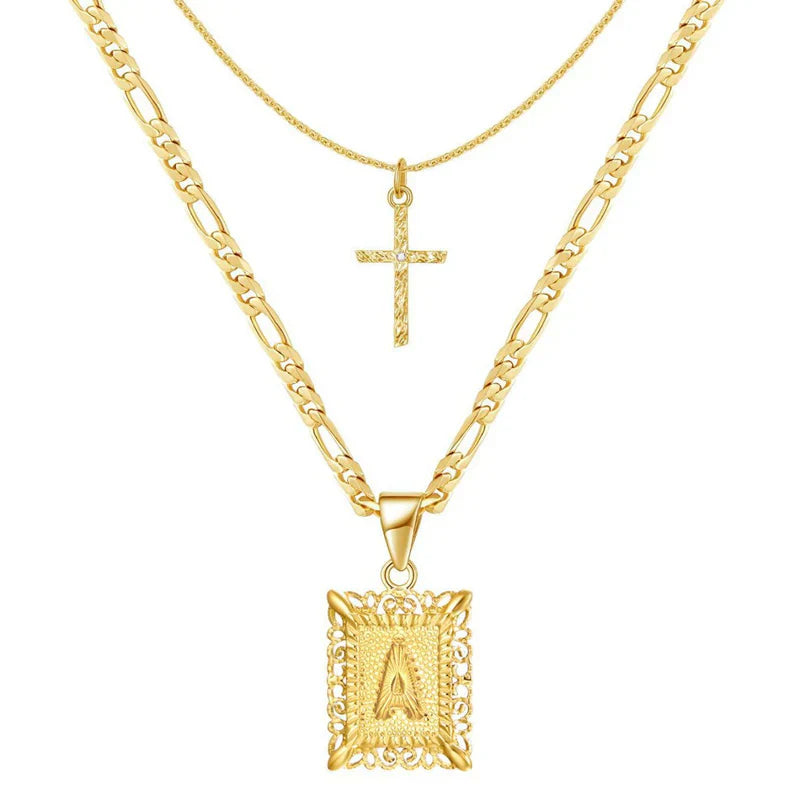 Set Collar Cruz con Inicial | Oro