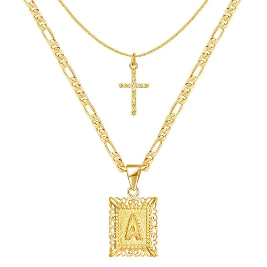 Set Collar Cruz con Inicial | Oro