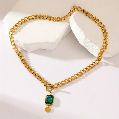 Collar Cadena Gruesa con Esmeralda | Oro