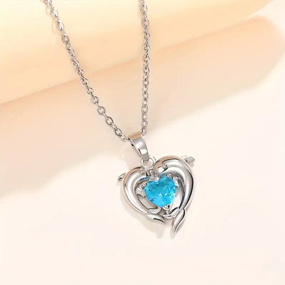 Collar Gemelos Corazón Oceánico | Oro Blanco