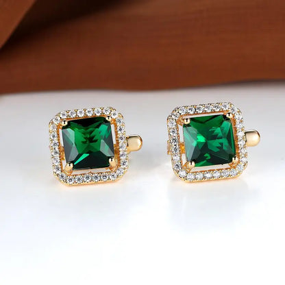Pendientes Circonia Cuadrada Verde Dorada | Oro