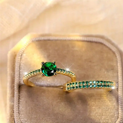 Set Dúo de Anillos Esmeralda Serena | Oro