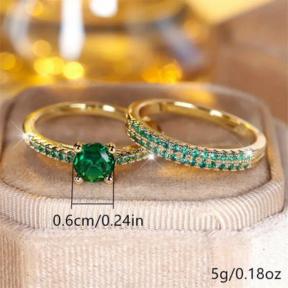 Set Dúo de Anillos Esmeralda Serena | Oro