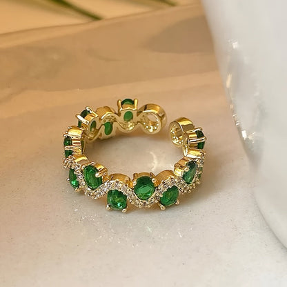 Anillo Abierto Esmeralda Brillante Calira | Oro
