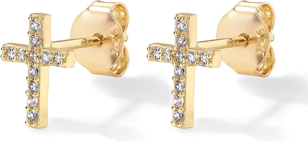 Pendientes Studs Cruz Pavé | Oro