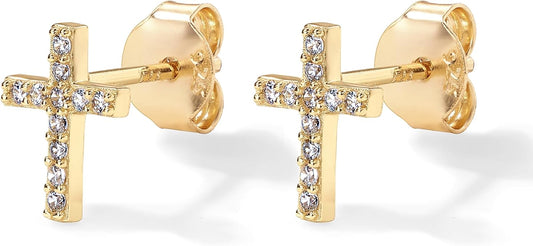 Pendientes Studs Cruz Pavé | Oro