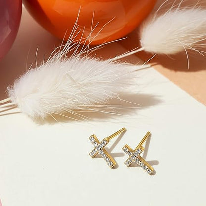 Pendientes Studs Cruz Pavé | Oro