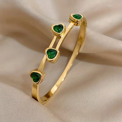 Pulsera Corazones Verde | Oro
