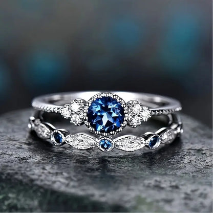 Set de Anillos Corona Sapphriel | Oro Blanco