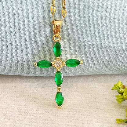 Collar Cruz Esmeralda | Oro