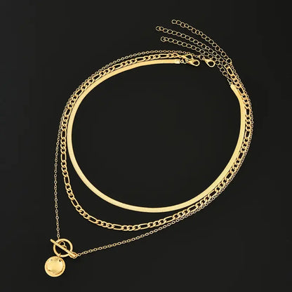 Collar Moneda Texturizada por Capas Savira | Oro