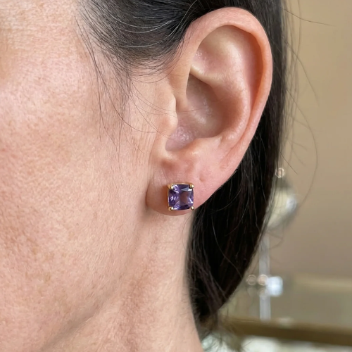 Amethyst Square Studs | Gold