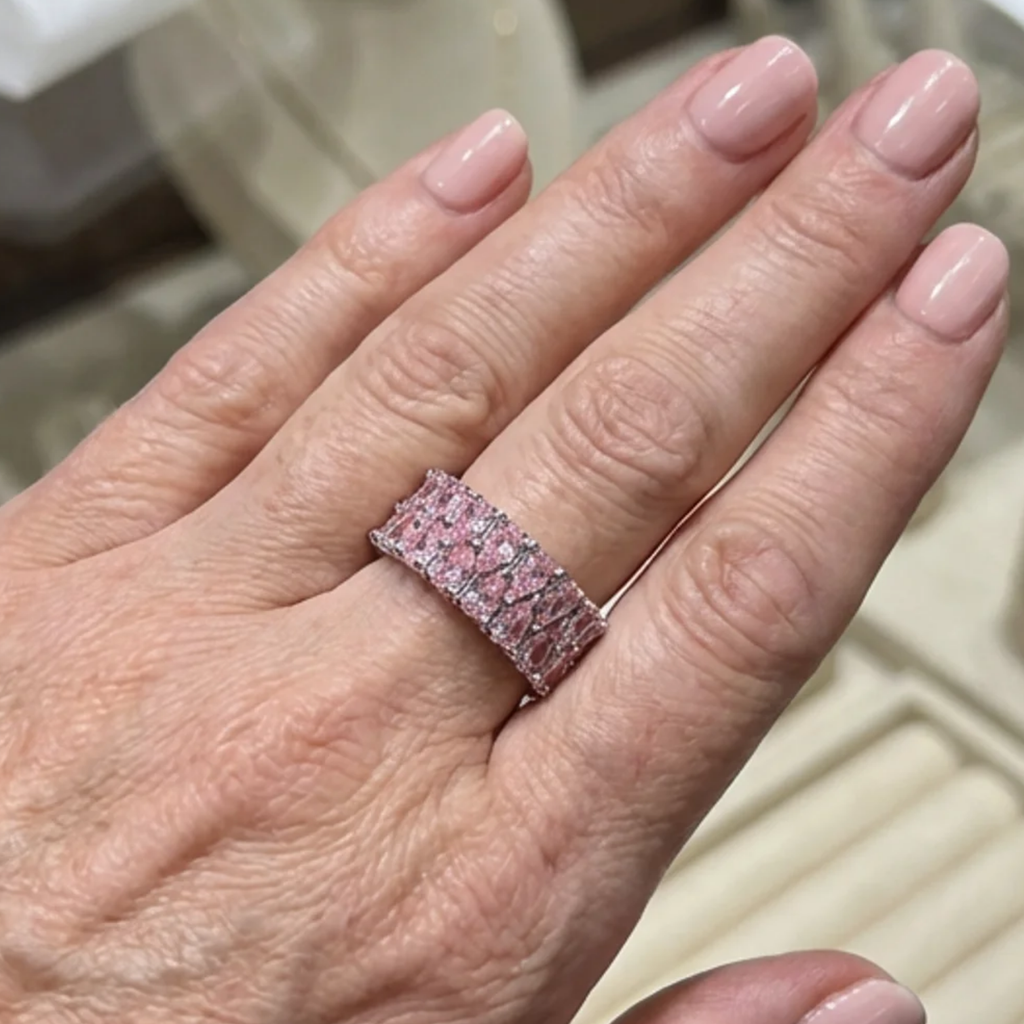 Anillo Eternidad Cascada Rosa | Oro Blanco