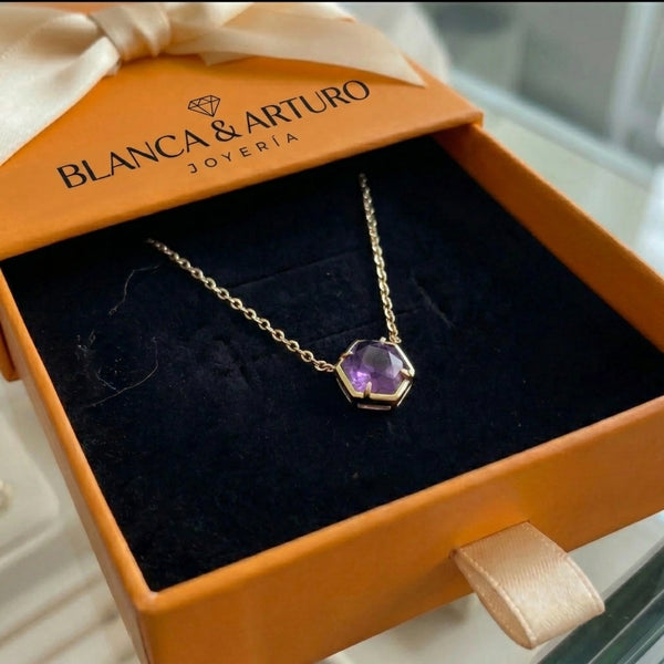 Amethyst Bezel Pendant Necklace | Rose Gold