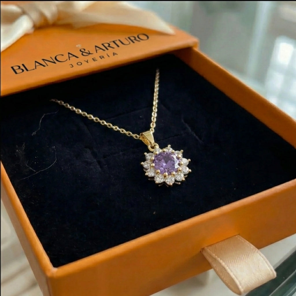 Amethyst Sunflower Necklace | Gold
