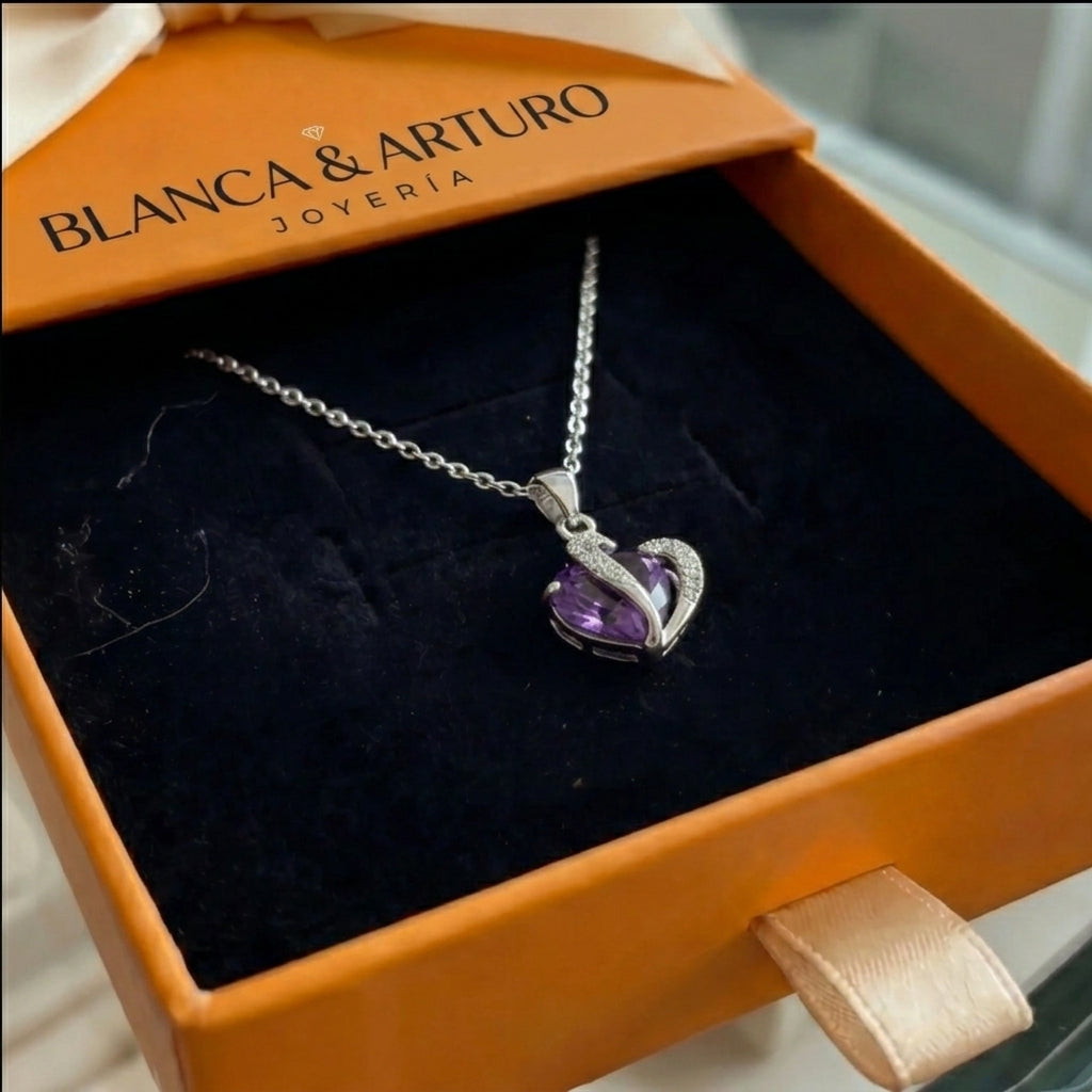 Amethyst Two Heart Necklace | White Gold