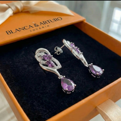 Amethyst Glimmer Drop Earrings | White Gold