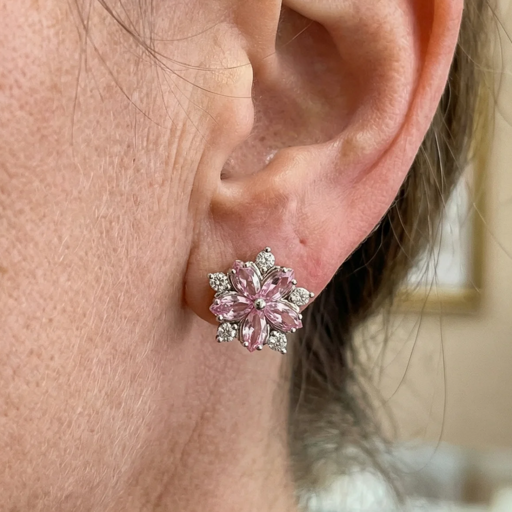 Pendientes Flor de Cerezo | Oro Blanco