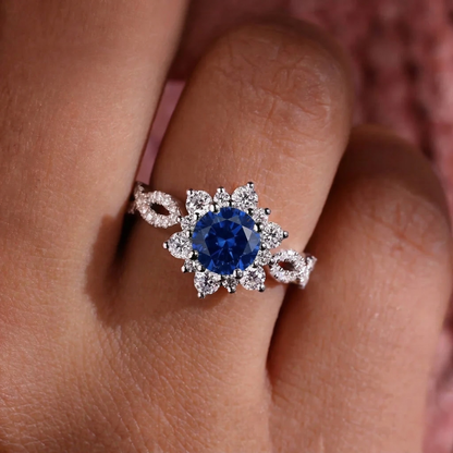 Anillo Flor Zafiro Cristal | Oro Blanco