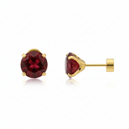 Pendientes Studs Redondos de Rubí | Oro