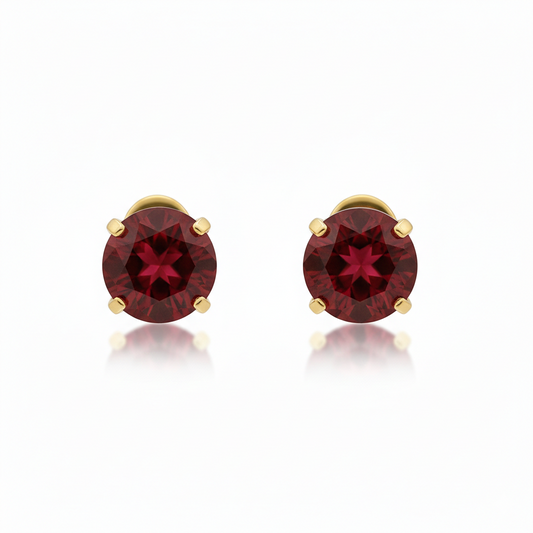 Pendientes Studs Redondos de Rubí | Oro