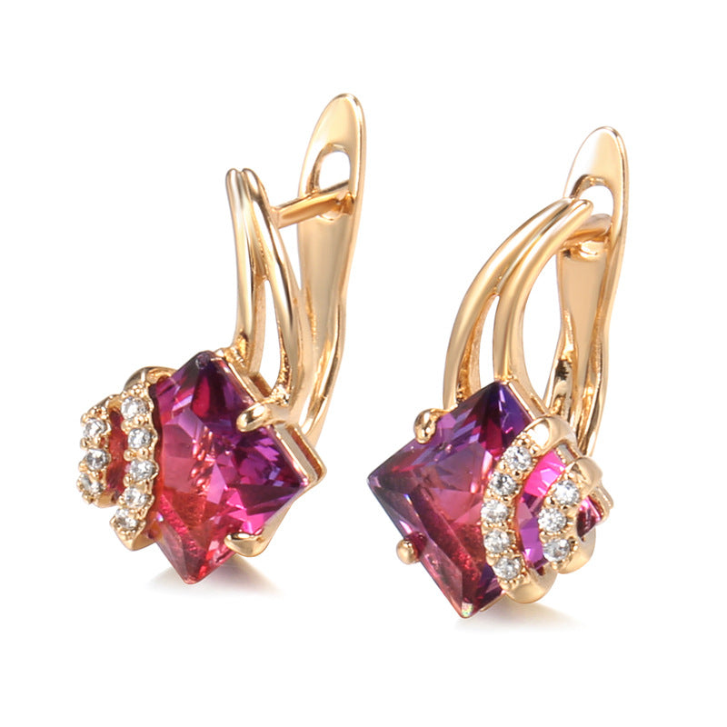 Pendientes Cristal Cuadrado Carmesí | Oro Rosa
