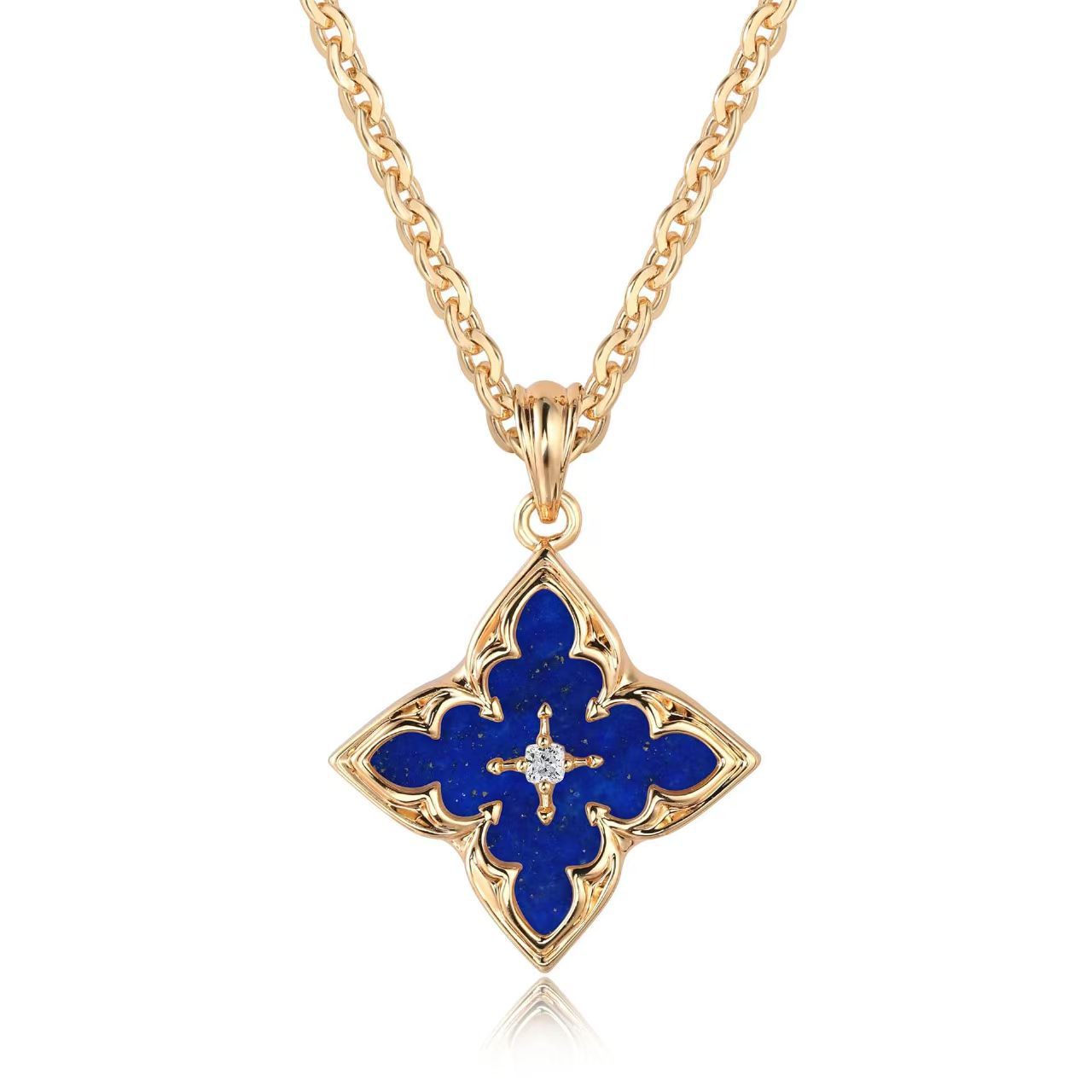 Collar Colgante Trébol Marrón | Oro