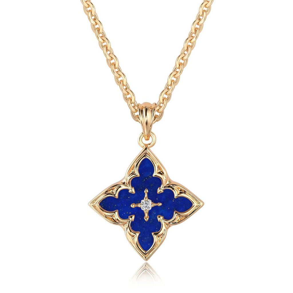 Collar Colgante Trébol Azul | Oro