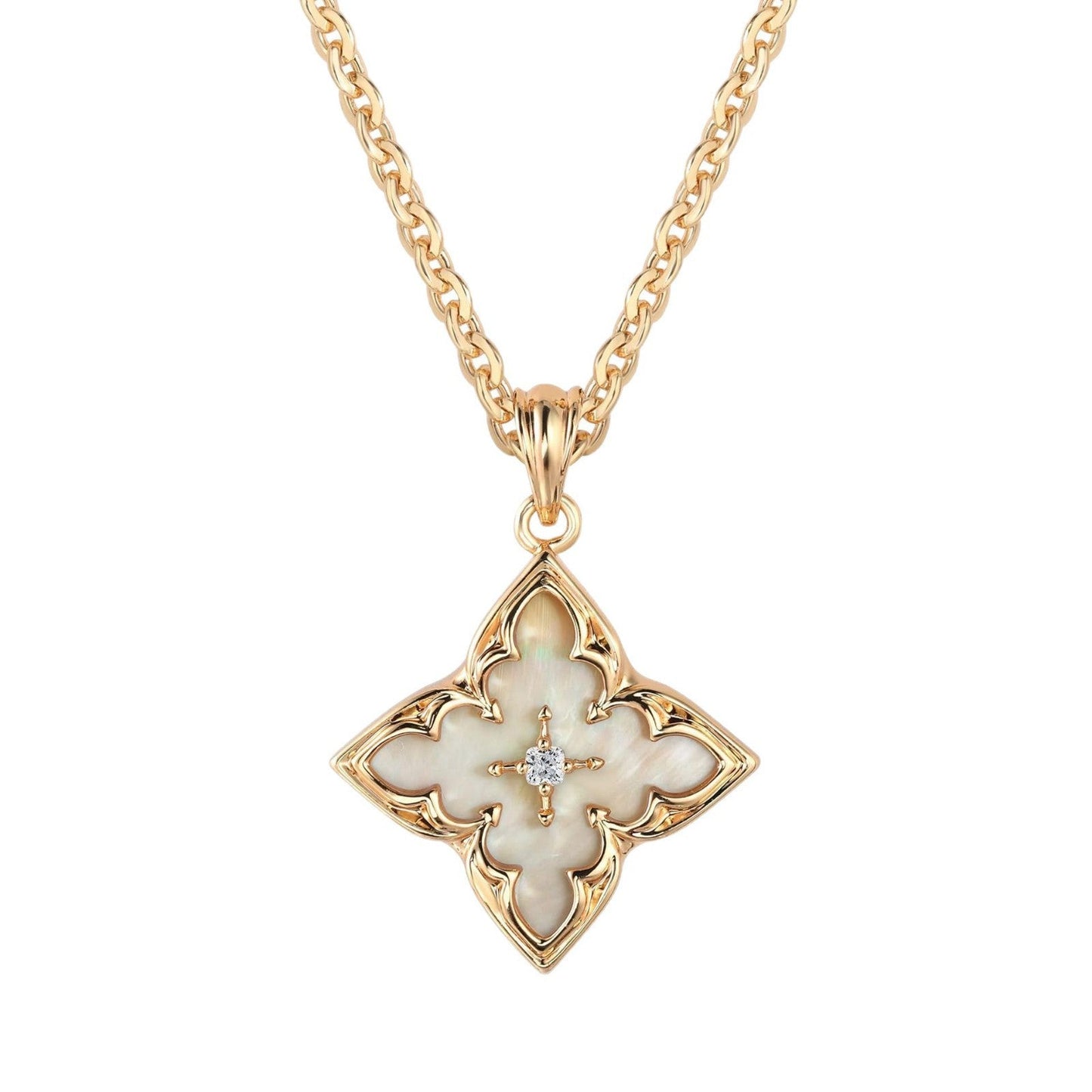 Collar Colgante Trébol Blanco | Oro