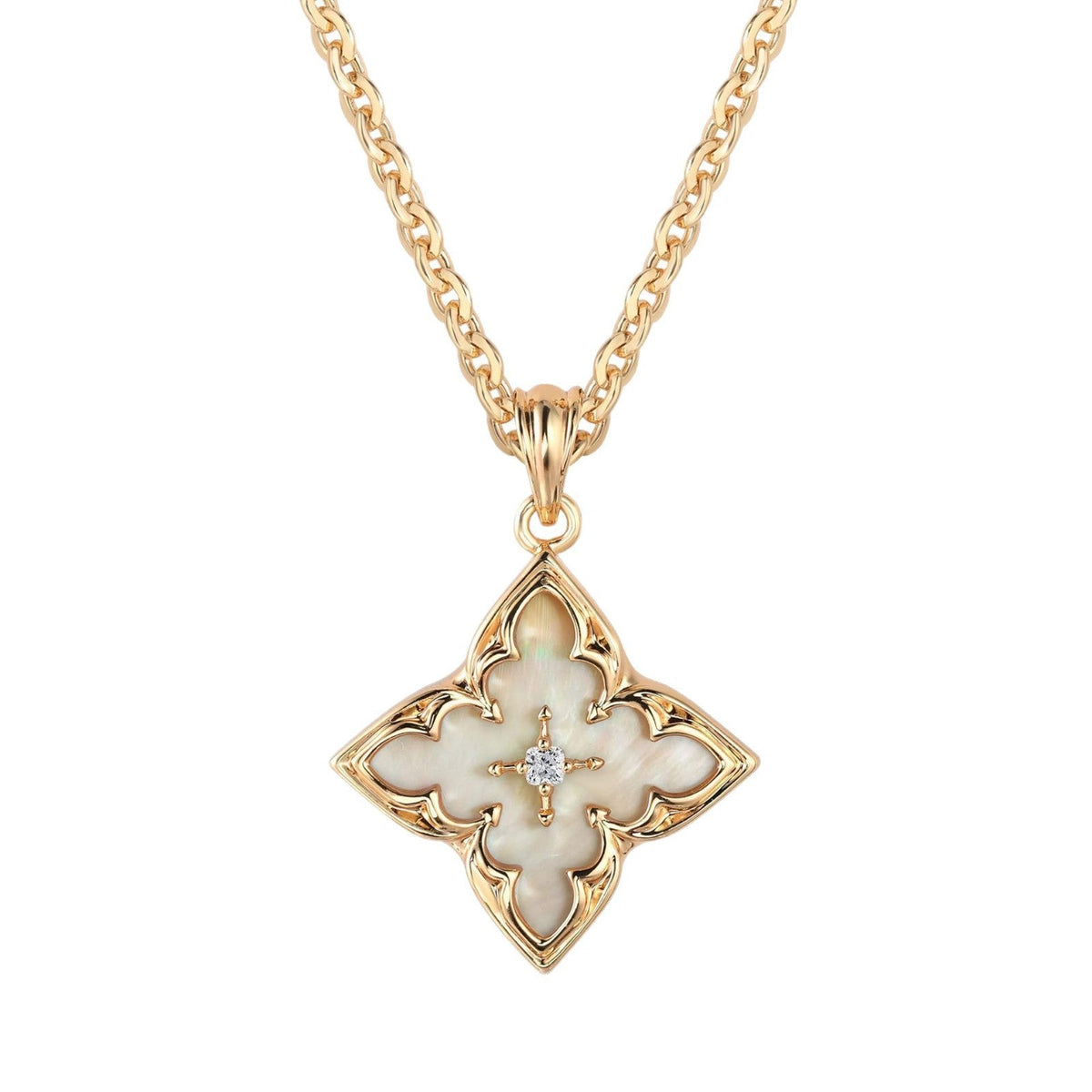 Collar Colgante Trébol Blanco | Oro