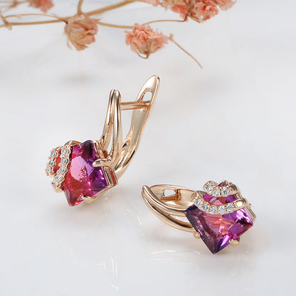 Pendientes Cristal Cuadrado Carmesí | Oro Rosa