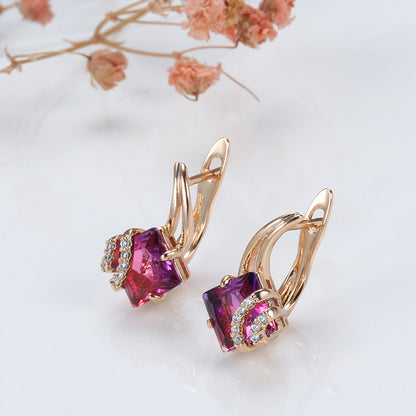 Pendientes Cristal Cuadrado Carmesí | Oro Rosa