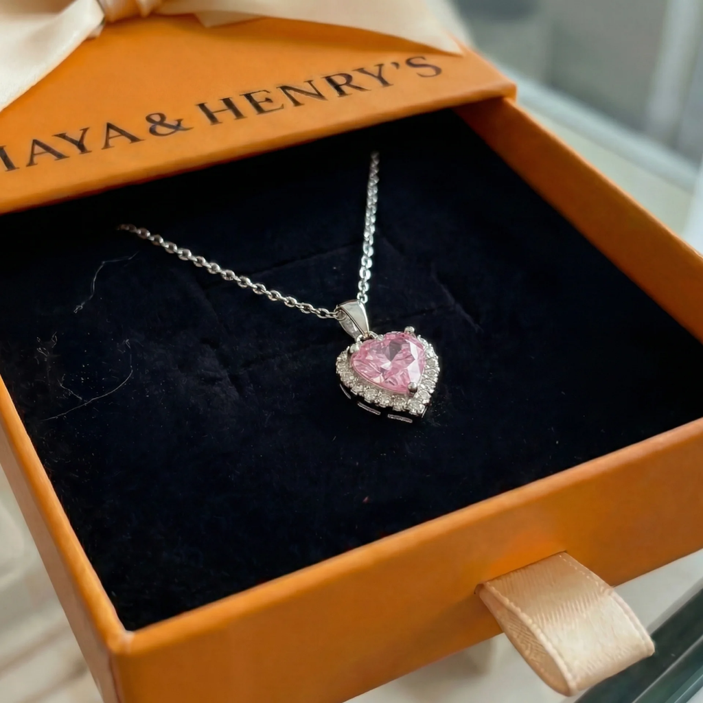 Collar Corazón Radiante Rosa | Oro Blanco