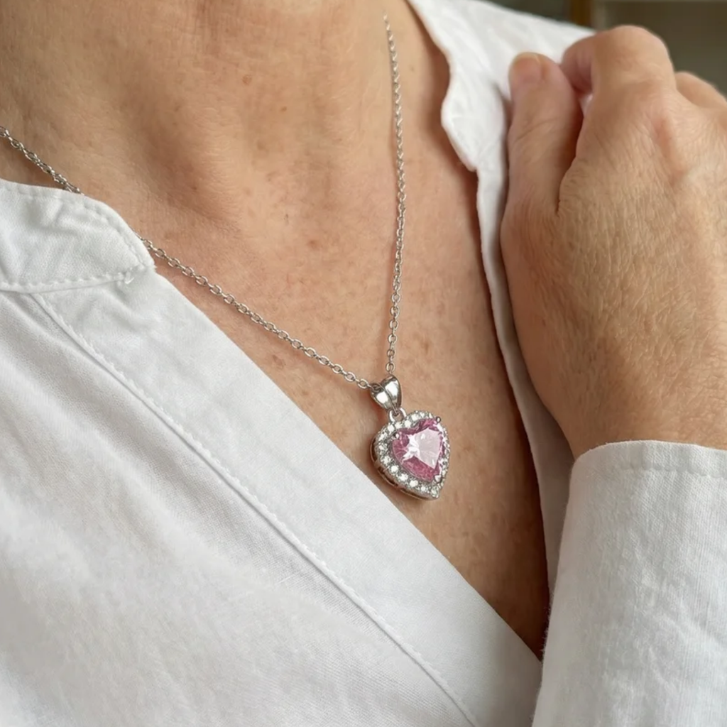 Collar Corazón Radiante Rosa | Oro Blanco