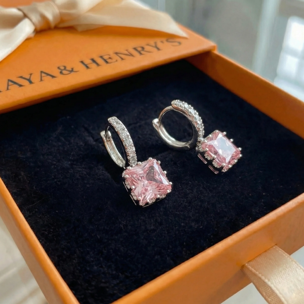 Pendientes Huggie Radiante Rosa | Oro Blanco