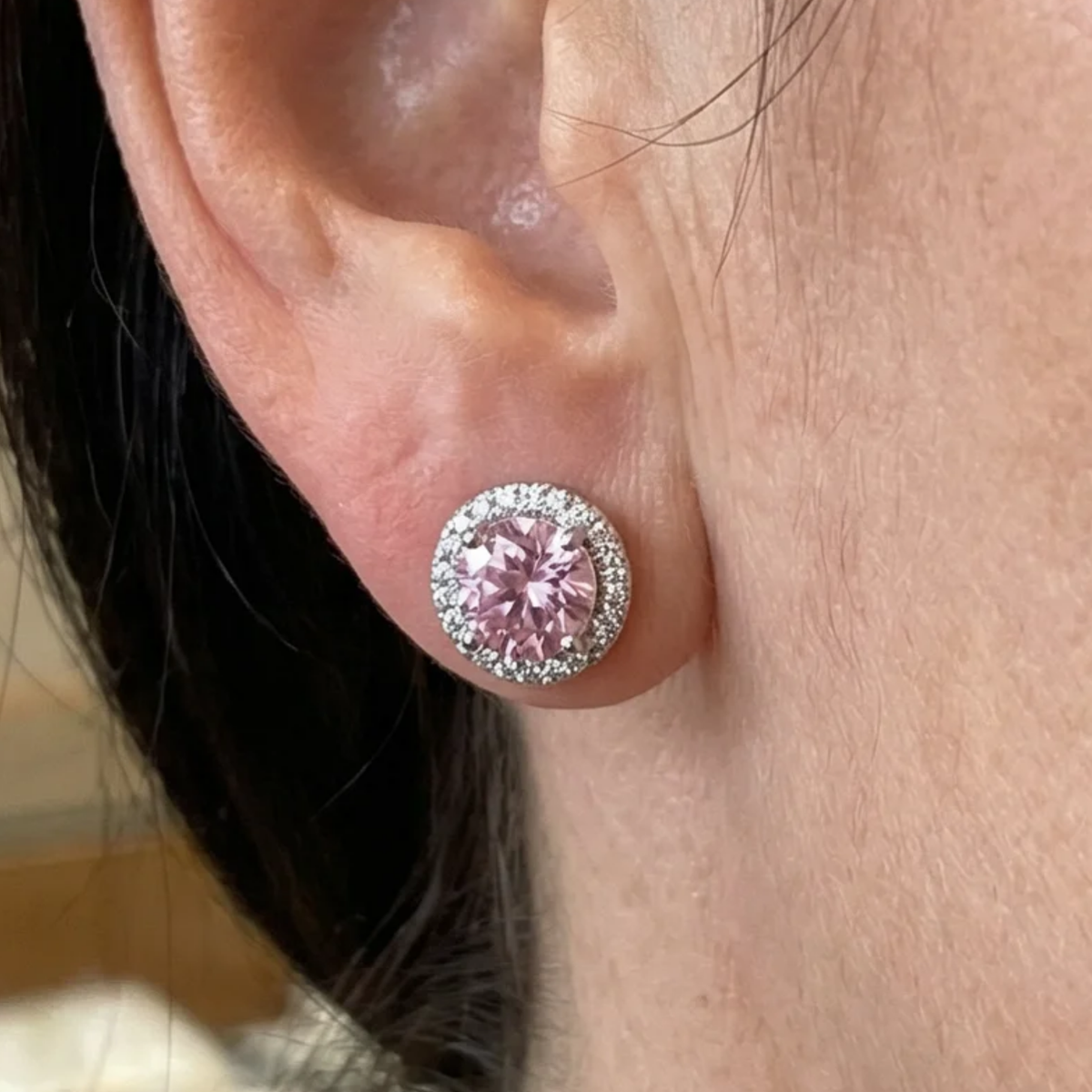 Pendientes Redondos Pavé Rosa | Oro Blanco