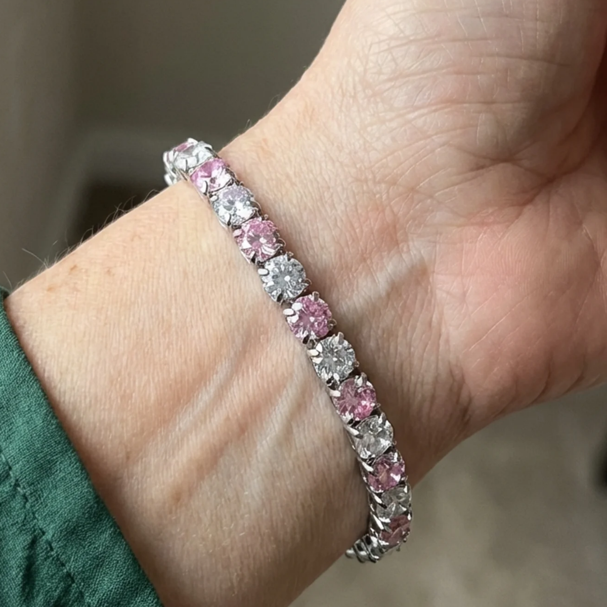 Pulsera Tenis Dúo Zafiro Rosa | Oro Blanco