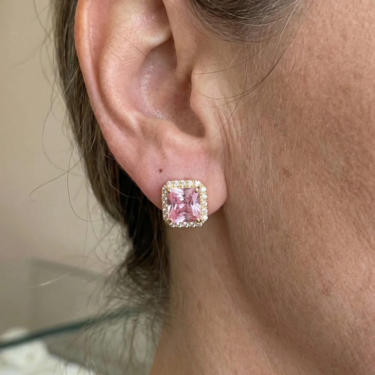 Pendientes Pavé Zafiro Rosa | Oro