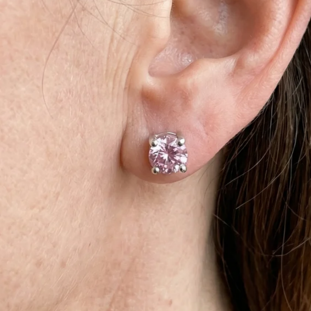 Pendientes Redondos Zafiro Rosa | Oro Blanco