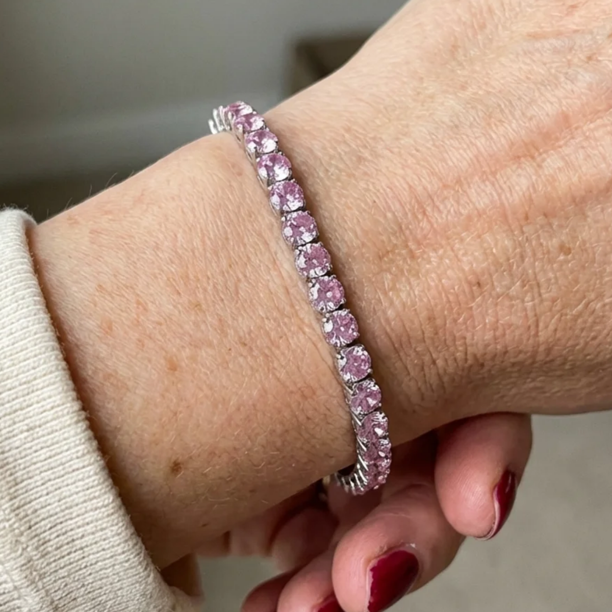 Pulsera Tenis Zafiro Rosa | Oro Blanco