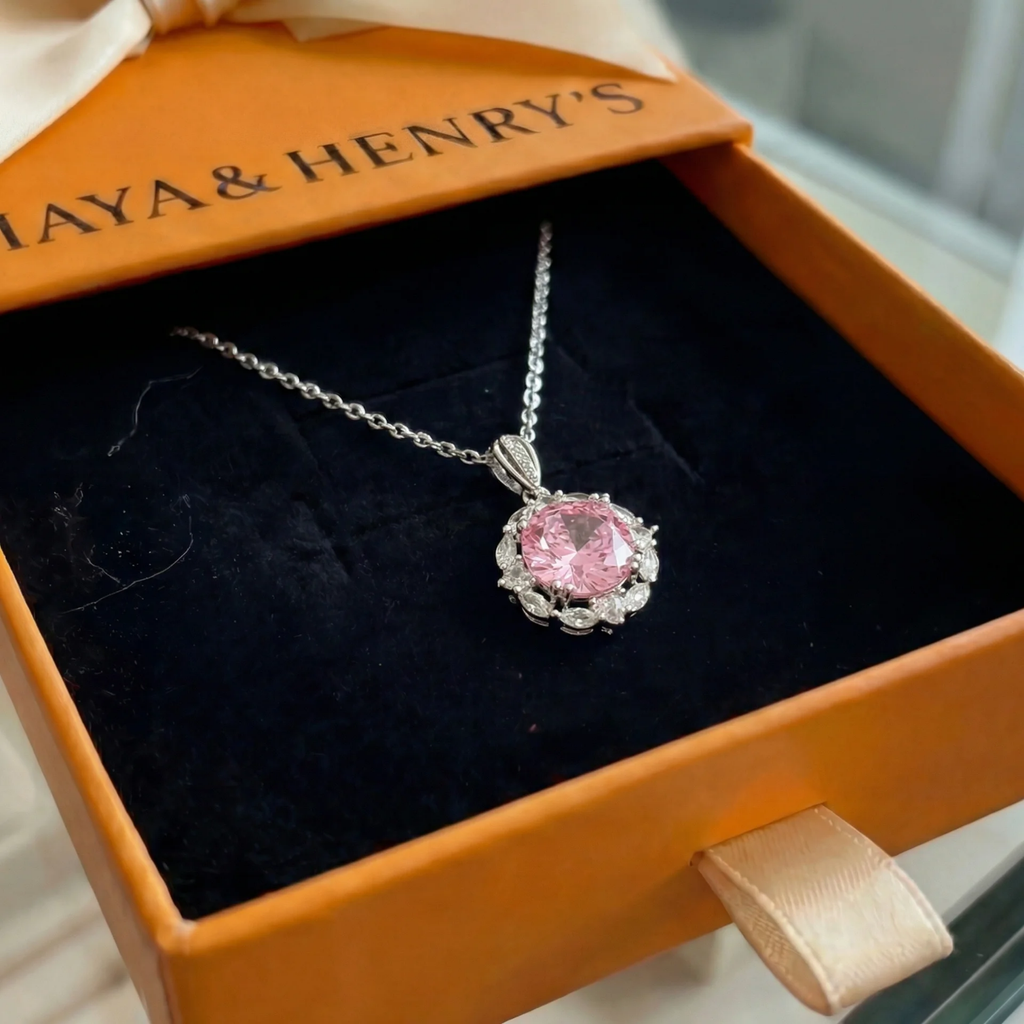Collar Halo Loto Rosa | Oro Blanco