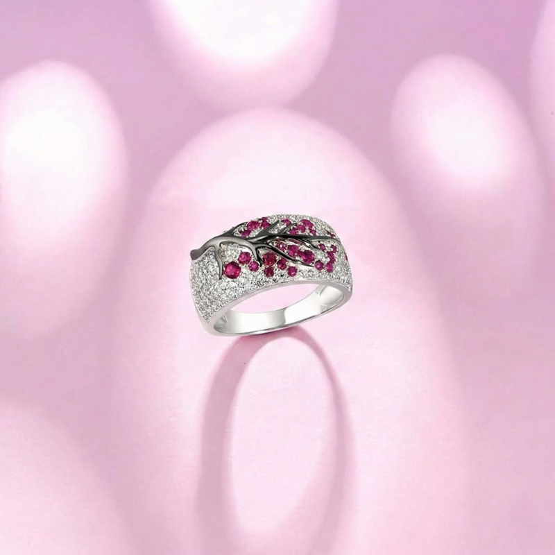 Anillo Árbol en Flor Rubí | Oro Blanco