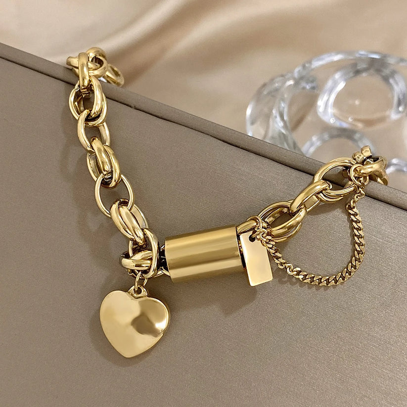 Pulsera Gruesa Heartened | Oro