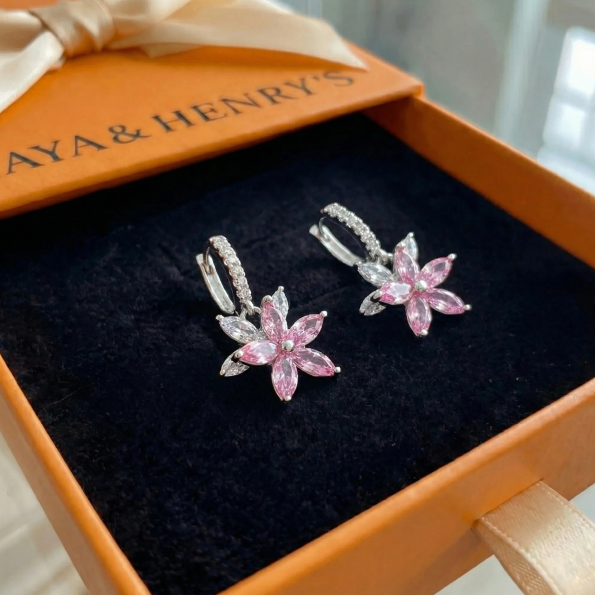 Pendientes Thalia Pink Petalburst | Oro Blanco