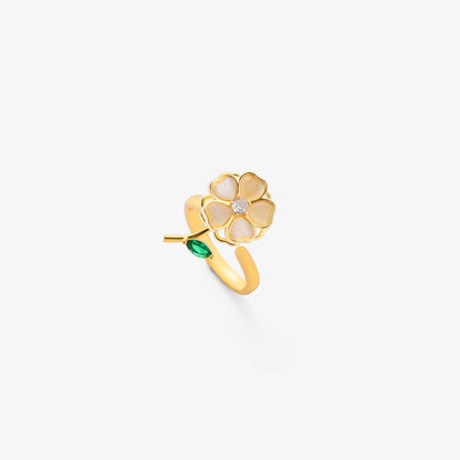Anillo Giratorio Flor de Hoja Esmeralda | Oro