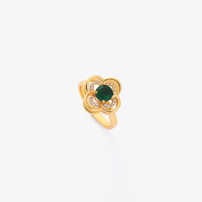Anillo Giratorio Halo Trébol Esmeralda | Oro