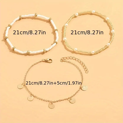 Set 3 Tobilleras por Capas Coastal Charm | Oro