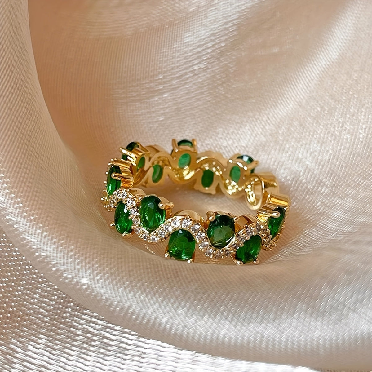 Anillo Abierto Esmeralda Brillante Calira | Oro
