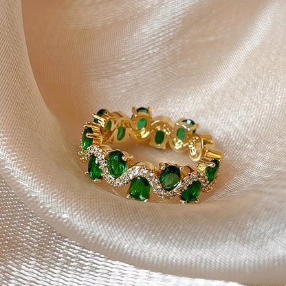 Anillo Abierto Esmeralda Brillante Calira | Oro
